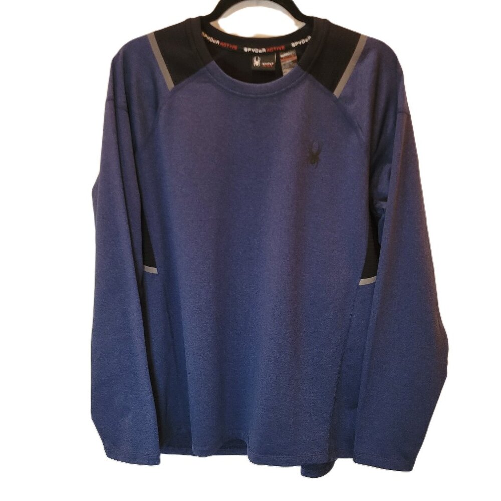 Spyder Active Men's Long Sleeve Reflective Dri Fit Shirt Navy and Black Medium